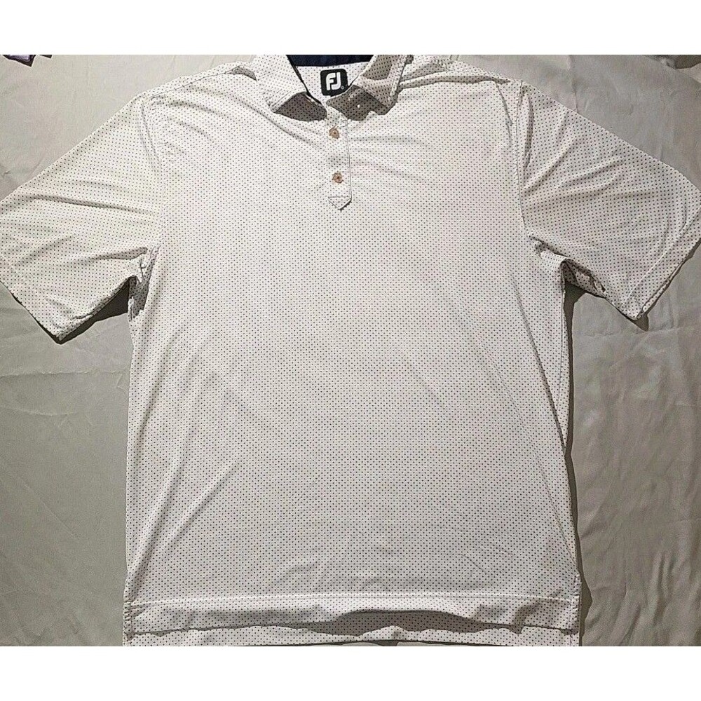 Footjoy Mens Golf Shirt L White W Blue Checked Pattern Classic